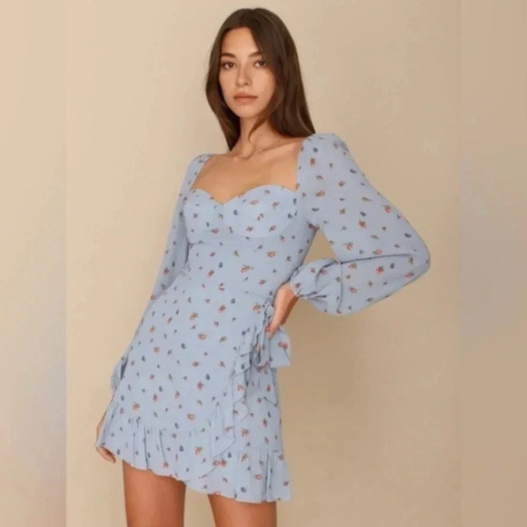 Reformation Cammi Blue Floral Mini Dress size 6 B2155 - Picture 1 of 8